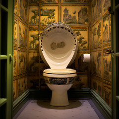 Toilettes en faïences ancienne dans un musée, pièce décorée boudoir antique
