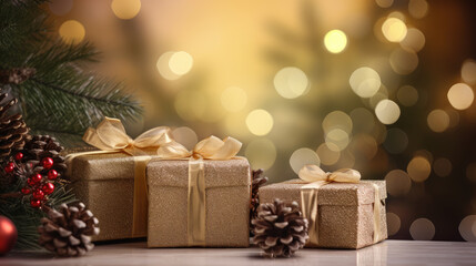 Naklejka na ściany i meble Christmas tree with gifts and decorations
