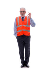 Old male architect isolated on white