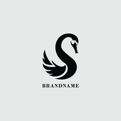 Obraz premium elegant swan logo icon in black silhouette minimalist concept design vector business branding