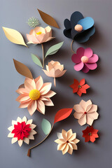 beautiful paper flowers, decor. artificial intelligence generator, AI, neural network image. background for the design.