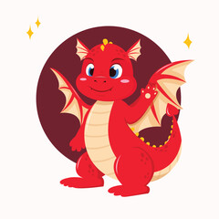Little cute dragon waving its paw year of the dragon flat vector illustration for postcard