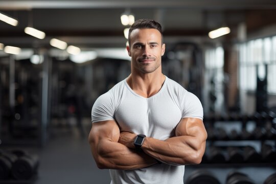 A man posing for a picture in a gym