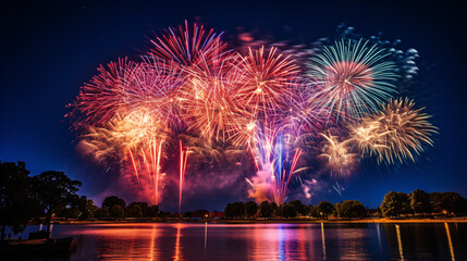 Fototapeta premium Fireworks in the city at night.