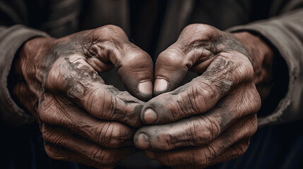 Aged Hands of Resilience, Elderly Person's Labor-Weathered Palms