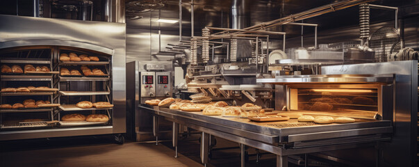 Fresh bread and pastries in bakery,