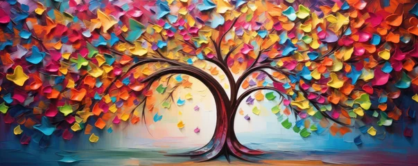 Foto op Canvas Rainbow color tree panorama photo. © Michal