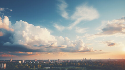 Fototapeta premium Landscape photo of pastel sky and a city underneath