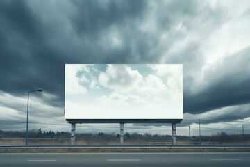 Empty billboard against cloudy sky. Design template. Generative AI