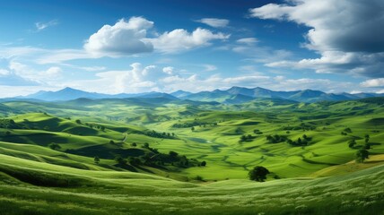 Fototapeta na wymiar Scenic Panorama of Lush Green Fields