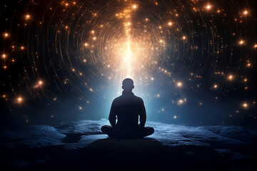 Meditation's Cosmic Connection: Unlocking Inner Potential - obrazy, fototapety, plakaty