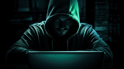 Undercover Genius, A Hooded Figure Hacking in the Dark