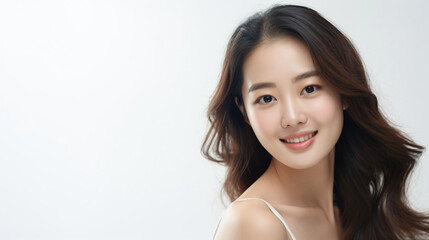 Beautiful young asian woman with clean fresh skin on white background, Face care, Facial treatment, Cosmetology, beauty and spa, Asian women portrait.