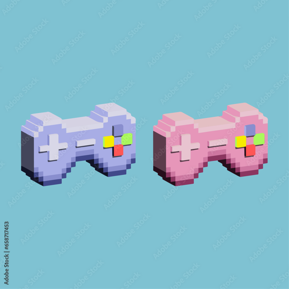 Fototapete isometric pixel art 3d of white gamepad for game items asset. gamepad for playing game on pixelated 