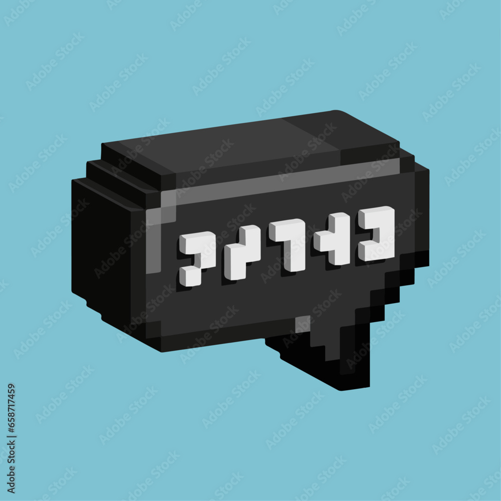 Fototapete isometric pixel art 3d of black dialog box with typing for items asset. dialog box on pixelated styl