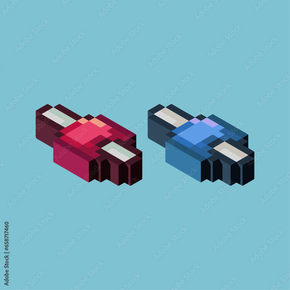 Poster isometric pixel art 3d of red meat food for dugeon loot items asset. simple 3d of red raw food meat 