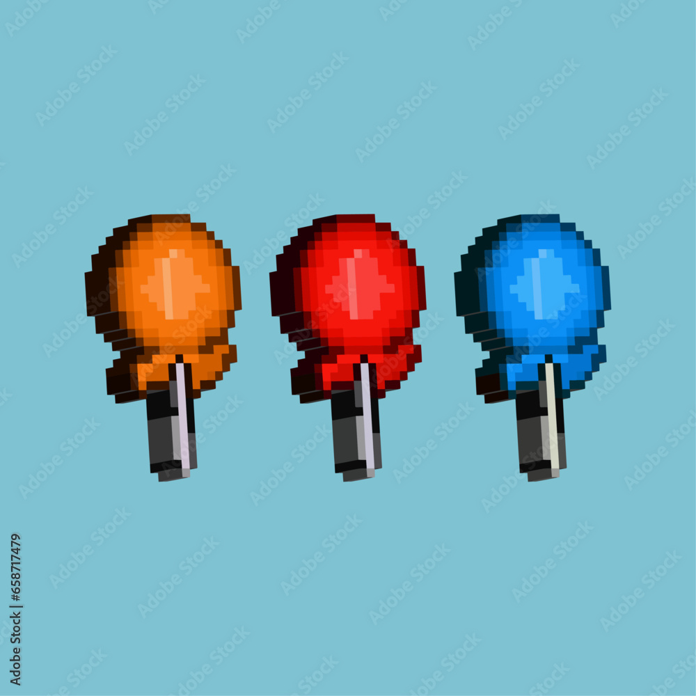 Poster isometric pixel art 3d of candy for items asset. simple 3d of orange and blue candy on pixelated sty