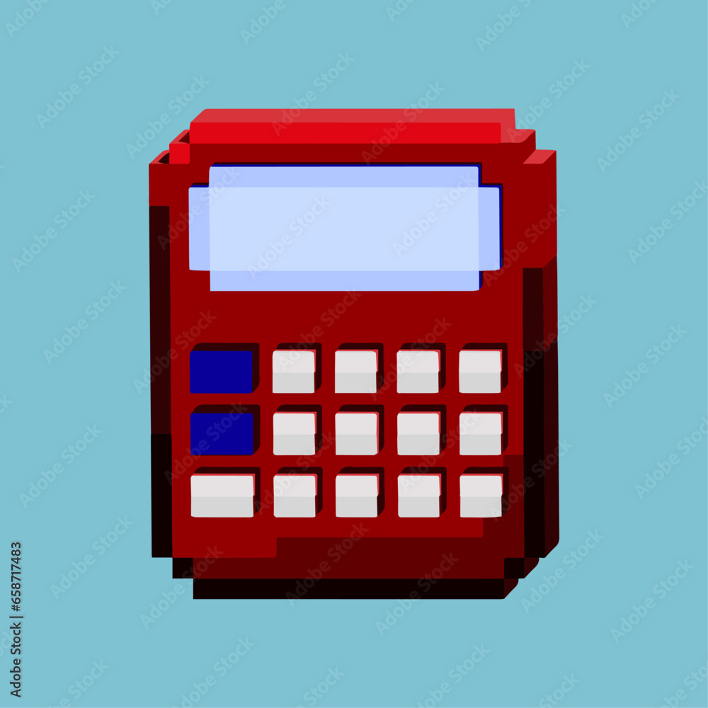 Poster isometric asset from pixel art square 3d of red calculator for items asset. isomeric calculator on p
