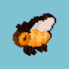 Fototapeta premium Isometric Pixel art 3d of orange bee for items asset. simple 3d of bee on pixelated style.8bits perfect for game asset or design asset element for your game design asset.
