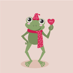 Flat Design Illustration Love with Frog and Hat,Scarf