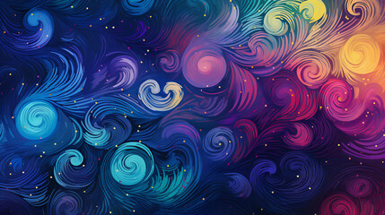 a mesmerizing and intricate pattern named 'Cosmic Swirl.' The pattern should evoke a sense of cosmic beauty, featuring swirling and interweaving elements reminiscen - obrazy, fototapety, plakaty