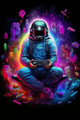 Naklejka premium Neon Gaming Streamer Astronaut