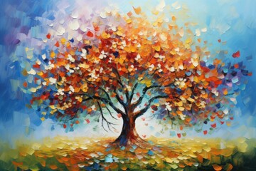 A vibrant and lush tree painting bursting with colorful leaves