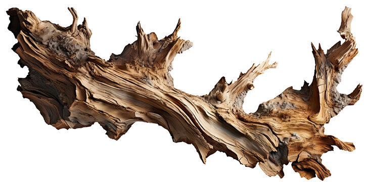 driftwood isolated on transparent background, twisted tree branch