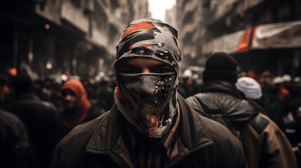 Standing Strong, A Masked Demonstrator in Palestine - obrazy, fototapety, plakaty