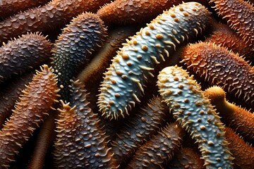 Generate an image of a sea cucumber's unique skin texture and appendages - Powered by Adobe