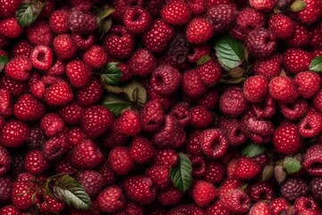 Top view of group of raspberries. Generative Ai