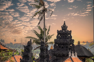 Hindu temple in the morning, beautiful sunrise at a religious place in Bali island, Indonesia