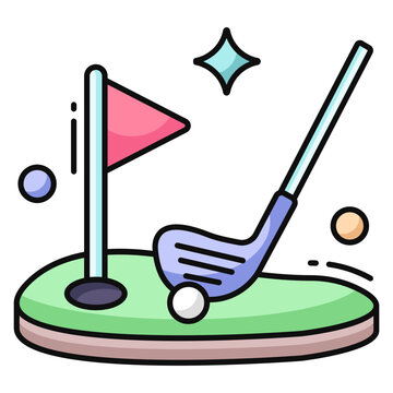 Flag with ball denoting concept of golf game