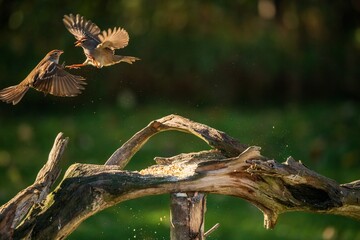 White Crowned Sparrows fighting
