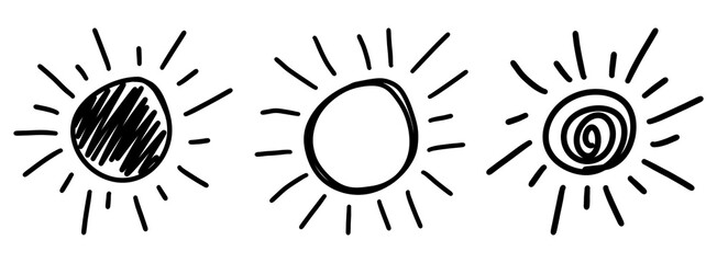abstract sun hand drawn illustration vector collection set cartoon simple drawing icon symbol element on isolated background
