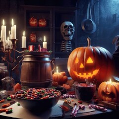 halloween pumpkin and candles illustration