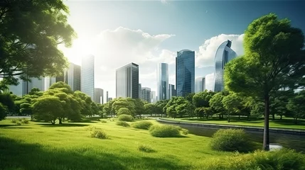  Public park and high buildings cityscape, Green environment city, World Environment Day concept. © Oulaphone