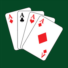vector deck of ace cards isolated on green background