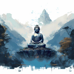 Bouddha assis en pleine méditation - obrazy, fototapety, plakaty