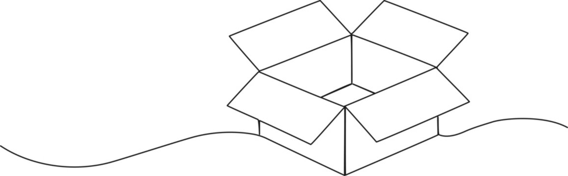 recommend clip art: continuous single line drawing of open cardboard box, delivery and shipping concept line art vector illustration