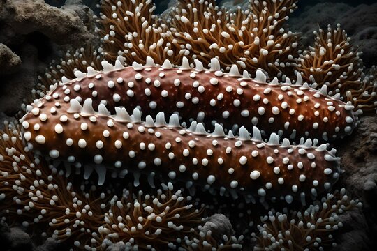 Generate an image of a sea cucumber's unique skin texture and appendages
