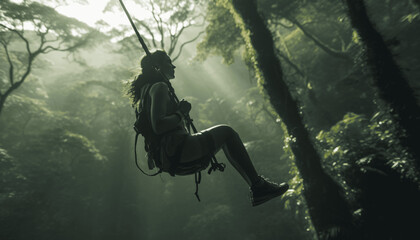 Girl swinging in the jungle
