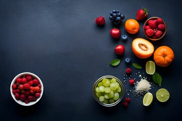 fruit and vegetables on black