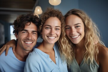 Fototapeta premium Fröhliche Freunde strahlen Lebensfreude aus - Gemeinschaft, Glück und Spaß im Teamselfie