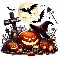 halloween pumpkin with witch hat