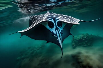 Create a close-up of a manta ray's gill slits and distinctive markings