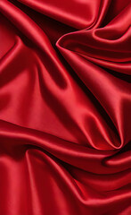 Obraz premium Luxury red satin smooth fabric background for celebration, ceremony, event invitation card or advertising poster