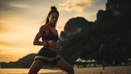 Fototapeta na wymiar Martial Arts Enthusiasts, Girls Embracing Muay Thai