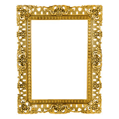 Gold luxury Victorian frame. Transparent PNG cutout.