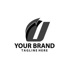 letter U font monogram arrow shadow logo design vector
